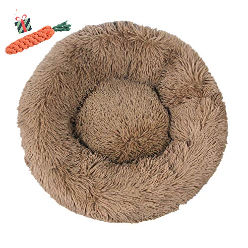 Chickw1 Hundebett rund Hundekissen Plüsch weichem Hundesofa rutschfest Base Katzenbett Donut Größe und Farbe wählbar (Khaki,110CM) von Chickwin