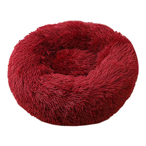 Chickw1 Hundebett rund Hundekissen Plüsch weichem Hundesofa rutschfest Base Katzenbett Donut Größe und Farbe wählbar (Rotwein,120CM) von Chickwin