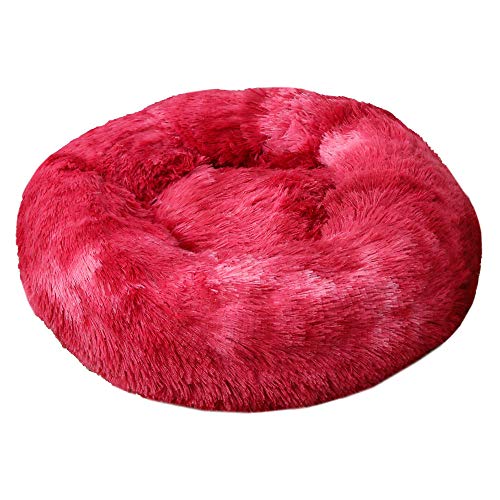 Chickw1 Hundebett rund Hundekissen Plüsch weichem Hundesofa rutschfest Base Katzenbett Donut Größe und Farbe wählbar (Tie Dye Burgund,120CM) von Chickwin