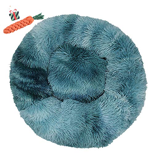 Chickw1 Hundebett rund Hundekissen Plüsch weichem Hundesofa rutschfest Base Katzenbett Donut Größe und Farbe wählbar (Tie-Dye-Dunst blau,110CM) von Chickwin