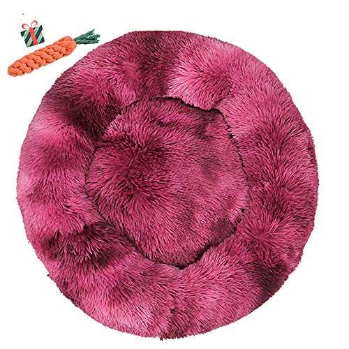 Chickw1 Hundebett rund Hundekissen Plüsch weichem Hundesofa rutschfest Base Katzenbett Donut Größe und Farbe wählbar (Tie-Dye-Fuchsie,120CM) von Chickwin