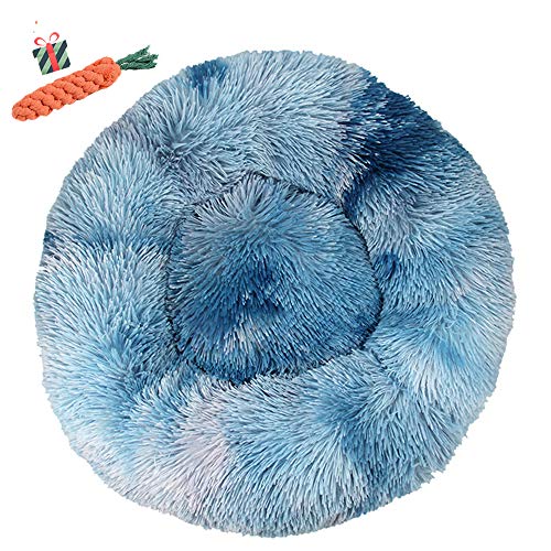 Chickw1 Hundebett rund Hundekissen Plüsch weichem Hundesofa rutschfest Base Katzenbett Donut Größe und Farbe wählbar (Tie-Dye Königsblau,100CM) von Chickwin