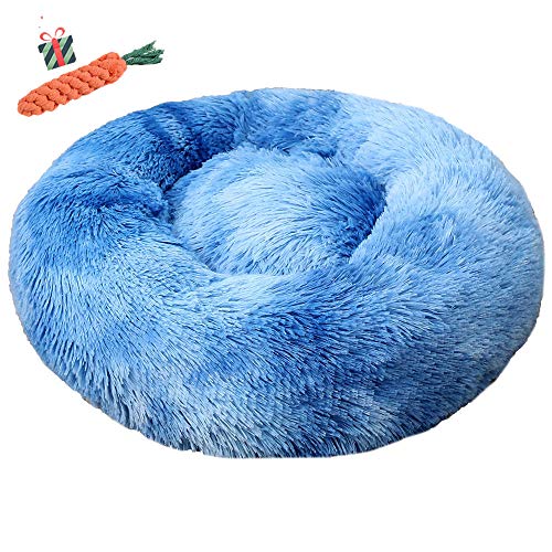 Chickw1 Hundebett rund Hundekissen Plüsch weichem Hundesofa rutschfest Base Katzenbett Donut Größe und Farbe wählbar (Tie-Dye Königsblau,110CM) von Chickwin