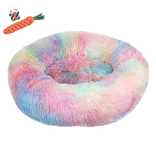 Chickw1 Hundebett rund Hundekissen Plüsch weichem Hundesofa rutschfest Base Katzenbett Donut Größe und Farbe wählbar (Tie-Dye Mehrfarbig,100CM) von Chickwin