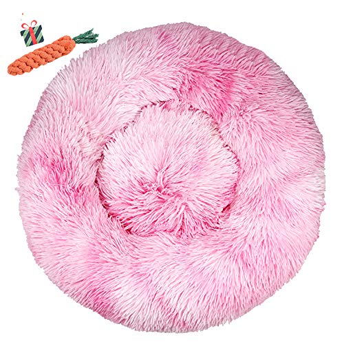 Chickw1 Hundebett rund Hundekissen Plüsch weichem Hundesofa rutschfest Base Katzenbett Donut Größe und Farbe wählbar (Tie-Dye Pink,120CM) von Chickwin