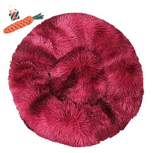 Chickw1 Hundebett rund Hundekissen Plüsch weichem Hundesofa rutschfest Base Katzenbett Donut Größe und Farbe wählbar (Tie-Dye Wein rot,100CM) von Chickwin