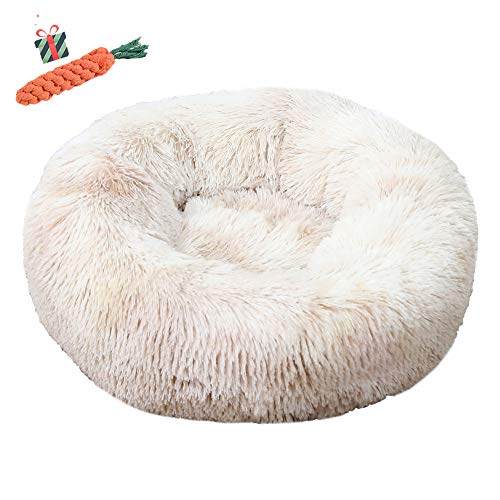 Chickw1 Hundebett rund Hundekissen Plüsch weichem Hundesofa rutschfest Base Katzenbett Donut Größe und Farbe wählbar (Tie-Dye braun,100CM) von Chickwin