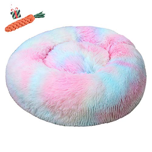 Chickw1 Hundebett rund Hundekissen Plüsch weichem Hundesofa rutschfest Base Katzenbett Donut Größe und Farbe wählbar (Tie-Dye buntes Pulver,110CM) von Chickwin