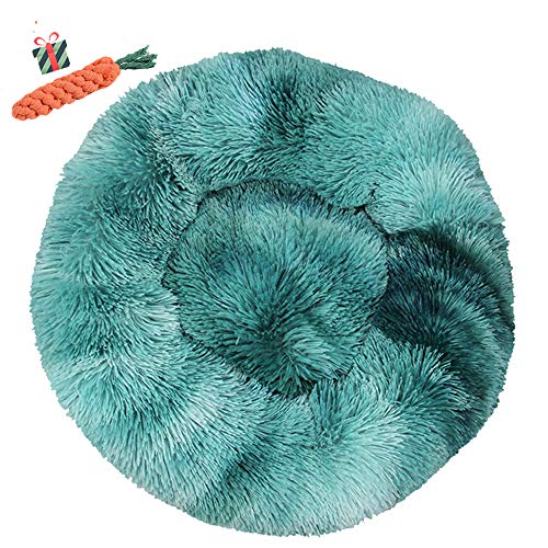 Chickw1 Hundebett rund Hundekissen Plüsch weichem Hundesofa rutschfest Base Katzenbett Donut Größe und Farbe wählbar (Tie-Dye dunkelblau,100CM) von Chickwin