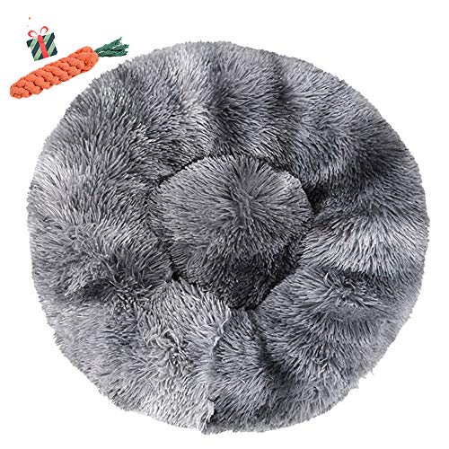 Chickw1 Hundebett rund Hundekissen Plüsch weichem Hundesofa rutschfest Base Katzenbett Donut Größe und Farbe wählbar (Tie-Dye dunkelgrau,110CM) von Chickwin