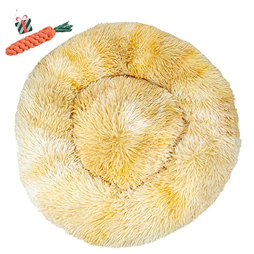 Chickw1 Hundebett rund Hundekissen Plüsch weichem Hundesofa rutschfest Base Katzenbett Donut Größe und Farbe wählbar (Tie-Dye gelb,110CM) von Chickwin