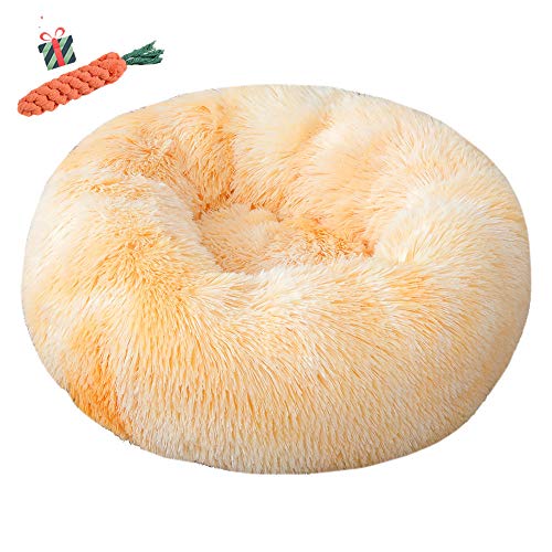 Chickw1 Hundebett rund Hundekissen Plüsch weichem Hundesofa rutschfest Base Katzenbett Donut Größe und Farbe wählbar (Tie-Dye gelb,120CM) von Chickwin