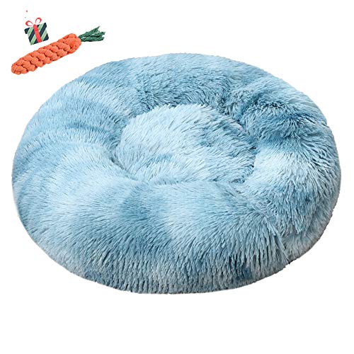 Chickw1 Hundebett rund Hundekissen Plüsch weichem Hundesofa rutschfest Base Katzenbett Donut Größe und Farbe wählbar (Tie-Dye hellblau,100CM) von Chickwin