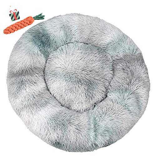 Chickw1 Hundebett rund Hundekissen Plüsch weichem Hundesofa rutschfest Base Katzenbett Donut Größe und Farbe wählbar (Tie-Dye hellgrau,120CM) von Chickwin