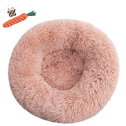 Chickw1 Pet Bed for Dog/Cat, Warm Fluffy Extra Soft Anti-Slip Bottom Bed Puppy Sofa Round Warm Cuddler Sleeping Bag Nesting Cave Kennel Soft (100CM,Leder Pink) von Chickwin