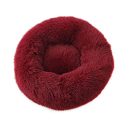 Chickwin Hundebett Rund Hundekissen Flauschiges Plüsch Warmer Donut Katzenbettfür Katzen Und Hunde Waschbar Haustierbett (Burgunderrot,40cm) von Chickwin