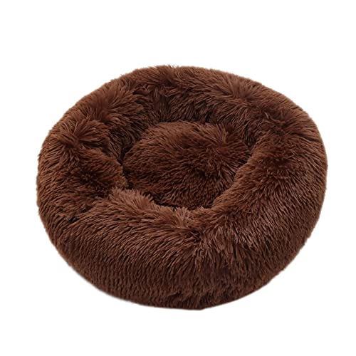 Chickwin Hundebett Rund Hundekissen Flauschiges Plüsch Warmer Donut Katzenbettfür Katzen Und Hunde Waschbar Haustierbett (Curry dunkel,60cm) von Chickwin