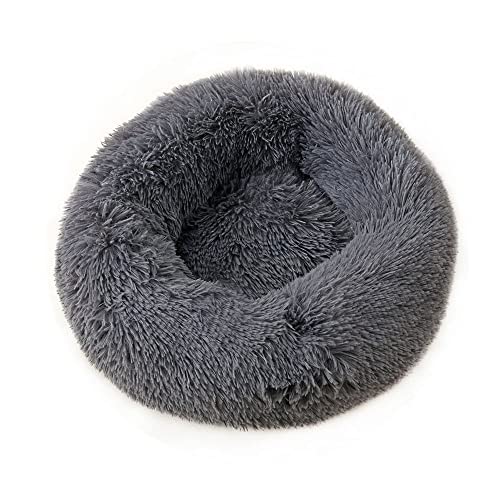 Chickwin Hundebett Rund Hundekissen Flauschiges Plüsch Warmer Donut Katzenbettfür Katzen Und Hunde Waschbar Haustierbett (Dunkelgrau,50cm) von Chickwin