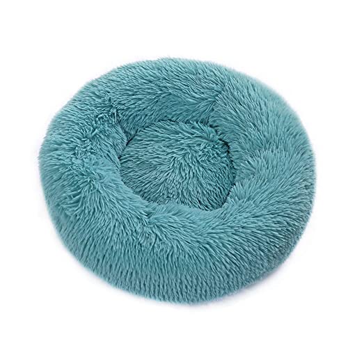 Chickwin Hundebett Rund Hundekissen Flauschiges Plüsch Warmer Donut Katzenbettfür Katzen Und Hunde Waschbar Haustierbett (Seeblau,60cm) von Chickwin