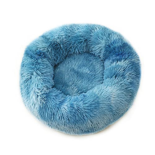 Chickwin Hundebett Rund Hundekissen Flauschiges Plüsch Warmer Donut Katzenbettfür Katzen Und Hunde Waschbar Haustierbett (Tie-dye blau,40cm) von Chickwin