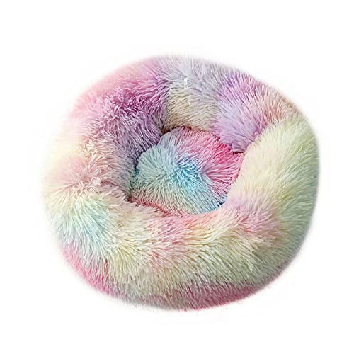 Chickwin Hundebett Rund Hundekissen Flauschiges Plüsch Warmer Donut Katzenbettfür Katzen Und Hunde Waschbar Haustierbett (Tie-dye rosa,50cm) von Chickwin