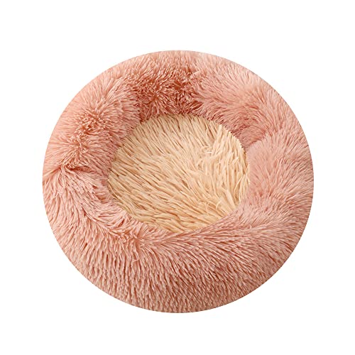 Chickwin Hundebett Rund Hundekissen Flauschiges Plüsch Warmer Patchwork Donut Katzenbettfür Katzen Und Kleine Mittelgroße Hunde Waschbar Haustierbett (50cm,Hellrosa) von Chickwin