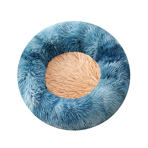 Chickwin Hundebett Rund Hundekissen Flauschiges Plüsch Warmer Patchwork Donut Katzenbettfür Katzen Und Kleine Mittelgroße Hunde Waschbar Haustierbett (60cm,Blau) von Chickwin