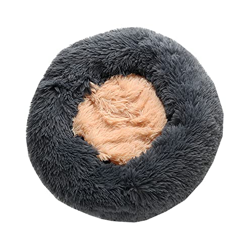 Chickwin Hundebett Rund Hundekissen Flauschiges Plüsch Warmer Patchwork Donut Katzenbettfür Katzen Und Kleine Mittelgroße Hunde Waschbar Haustierbett (60cm,Dunkelgrau) von Chickwin