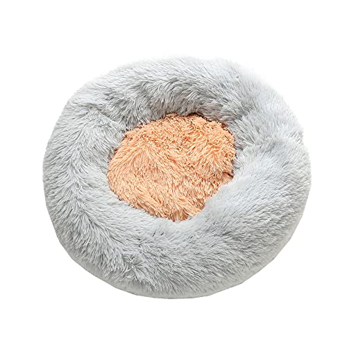 Chickwin Hundebett Rund Hundekissen Flauschiges Plüsch Warmer Patchwork Donut Katzenbettfür Katzen Und Kleine Mittelgroße Hunde Waschbar Haustierbett (70cm,Hellgrau) von Chickwin