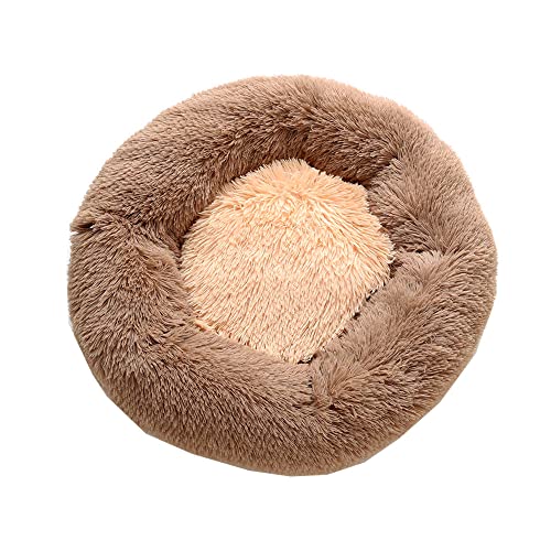 Chickwin Hundebett Rund Hundekissen Flauschiges Plüsch Warmer Patchwork Donut Katzenbettfür Katzen Und Kleine Mittelgroße Hunde Waschbar Haustierbett (80cm,Hellbraun) von Chickwin