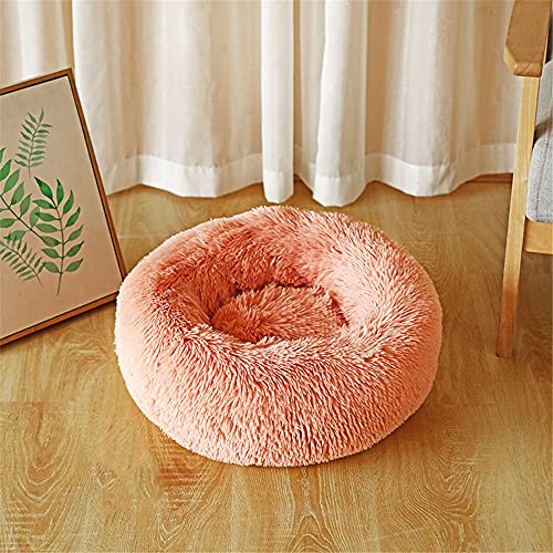 Chickw1 Rund Hundebett für Hunde und Katzen, Warm Weich Katzenbett Donut Plüsches Bett, Waschbar rutschfest Base Haustierbett für Kleine, Mittelgroße und Große Hunde (100CM,Leder Rosa) von Chickwing