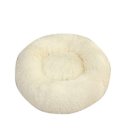 Chickw1 Rund Hundebett für Hunde und Katzen, Warm Weich Katzenbett Donut Plüsches Bett, Waschbar rutschfest Base Haustierbett für Kleine, Mittelgroße und Große Hunde (110CM,Weiß) von Chickwing