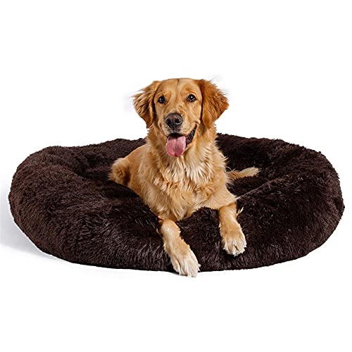 Chickw1 Rund Hundebett für Hunde und Katzen, Warm Weich Katzenbett Donut Plüsches Bett, Waschbar rutschfest Base Haustierbett für Kleine, Mittelgroße und Große Hunde (120CM,Braun) von Chickwing