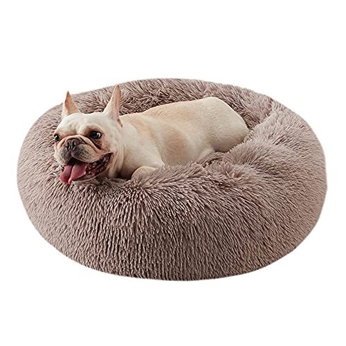 Chickw1 Rund Hundebett für Hunde und Katzen, Warm Weich Katzenbett Donut Plüsches Bett, Waschbar rutschfest Base Haustierbett für Kleine, Mittelgroße und Große Hunde (120CM,Hellbraun) von Chickwing