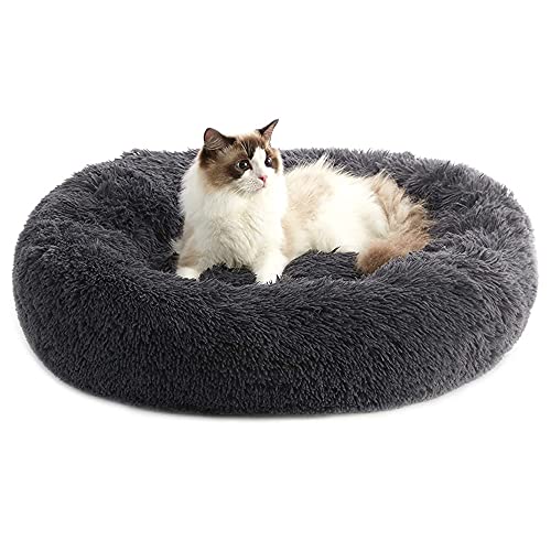 Chickw1 Rund Hundebett für Hunde und Katzen, Warm Weich Katzenbett Donut Plüsches Bett, Waschbar rutschfest Base Haustierbett für Kleine, Mittelgroße und Große Hunde (40CM,Dunkelgrau) von Chickwing