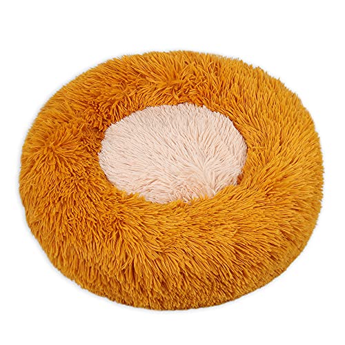 Chickw1 Rund Hundebett für Hunde und Katzen, Warm Weich Katzenbett Donut Plüsches Bett, Waschbar rutschfest Base Haustierbett für Kleine, Mittelgroße und Große Hunde (40CM,Orange) von Chickwing