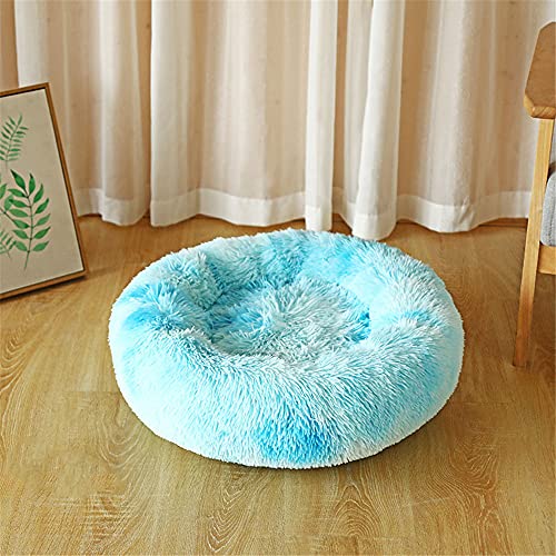 Chickw1 Rund Hundebett für Hunde und Katzen, Warm Weich Katzenbett Donut Plüsches Bett, Waschbar rutschfest Base Haustierbett für Kleine, Mittelgroße und Große Hunde (40CM,Tie-Dye Blau) von Chickwing