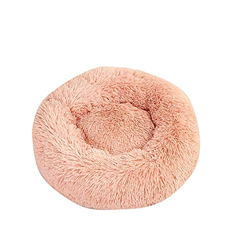 Chickw1 Rund Hundebett für Hunde und Katzen, Warm Weich Katzenbett Donut Plüsches Bett, Waschbar rutschfest Base Haustierbett für Kleine, Mittelgroße und Große Hunde (50CM,Leder Rosa) von Chickwing