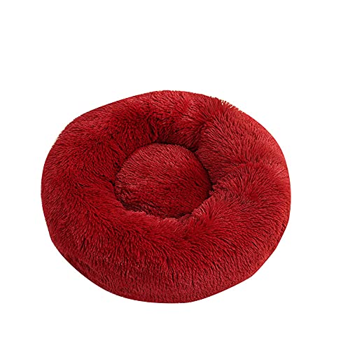 Chickw1 Rund Hundebett für Hunde und Katzen, Warm Weich Katzenbett Donut Plüsches Bett, Waschbar rutschfest Base Haustierbett für Kleine, Mittelgroße und Große Hunde (50CM,Rotwein) von Chickwing