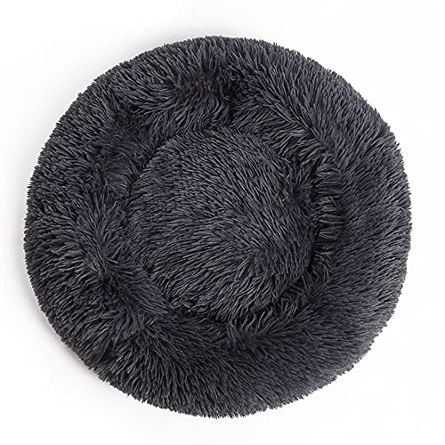 Chickw1 Rund Hundebett für Hunde und Katzen, Warm Weich Katzenbett Donut Plüsches Bett, Waschbar rutschfest Base Haustierbett für Kleine, Mittelgroße und Große Hunde (50CM,Schwarz) von Chickwing