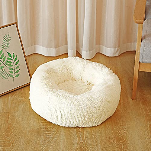 Chickw1 Rund Hundebett für Hunde und Katzen, Warm Weich Katzenbett Donut Plüsches Bett, Waschbar rutschfest Base Haustierbett für Kleine, Mittelgroße und Große Hunde (50CM,milchig weiß) von Chickwing