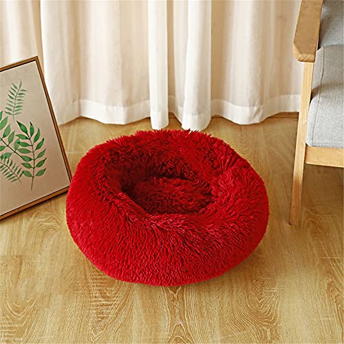 Chickw1 Rund Hundebett für Hunde und Katzen, Warm Weich Katzenbett Donut Plüsches Bett, Waschbar rutschfest Base Haustierbett für Kleine, Mittelgroße und Große Hunde (50CM,rot) von Chickwing