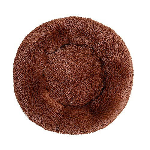 Chickw1 Rund Hundebett für Hunde und Katzen, Warm Weich Katzenbett Donut Plüsches Bett, Waschbar rutschfest Base Haustierbett für Kleine, Mittelgroße und Große Hunde (60CM,Braun) von Chickwing