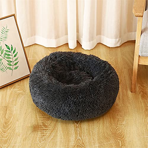 Chickw1 Rund Hundebett für Hunde und Katzen, Warm Weich Katzenbett Donut Plüsches Bett, Waschbar rutschfest Base Haustierbett für Kleine, Mittelgroße und Große Hunde (60CM,Dunkelgrau) von Chickwing