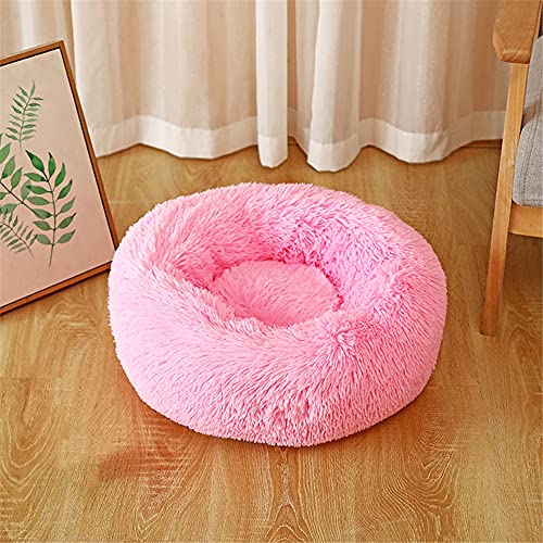 Chickw1 Rund Hundebett für Hunde und Katzen, Warm Weich Katzenbett Donut Plüsches Bett, Waschbar rutschfest Base Haustierbett für Kleine, Mittelgroße und Große Hunde (70CM,Rosa) von Chickwing