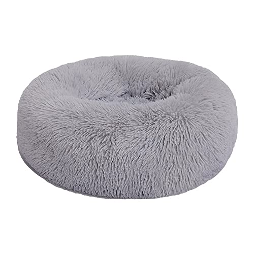 Chickw1 Rund Hundebett für Hunde und Katzen, Warm Weich Katzenbett Donut Plüsches Bett, Waschbar rutschfest Base Haustierbett für Kleine, Mittelgroße und Große Hunde (70CM,hellgrau) von Chickwing