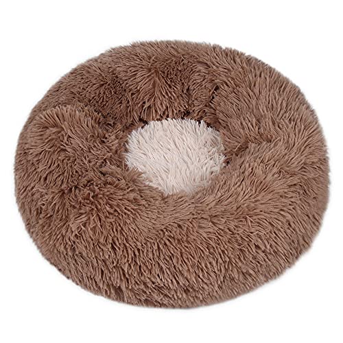 Chickw1 Rund Hundebett für Hunde und Katzen, Warm Weich Katzenbett Donut Plüsches Bett, Waschbar rutschfest Base Haustierbett für Kleine, Mittelgroße und Große Hunde (75CM,Braun) von Chickwing