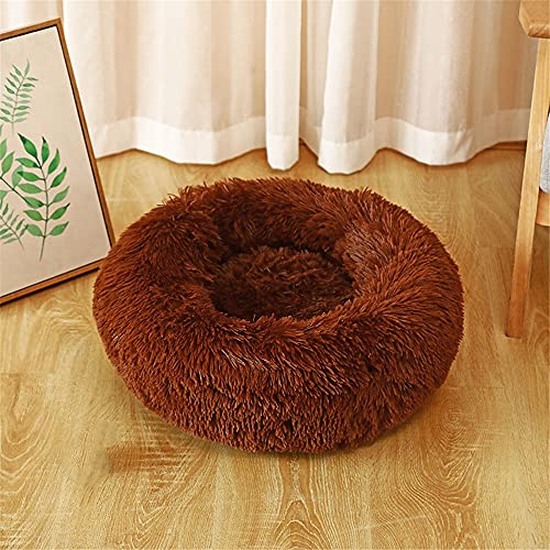 Chickw1 Rund Hundebett für Hunde und Katzen, Warm Weich Katzenbett Donut Plüsches Bett, Waschbar rutschfest Base Haustierbett für Kleine, Mittelgroße und Große Hunde (80CM,Braun) von Chickwing