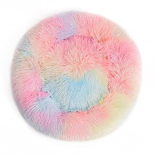 Chickw1 Rund Hundebett für Hunde und Katzen, Warm Weich Katzenbett Donut Plüsches Bett, Waschbar rutschfest Base Haustierbett für Kleine, Mittelgroße und Große Hunde (80CM,Regenbogen) von Chickwing