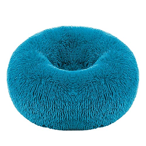 Chickw1 Rund Hundebett für Hunde und Katzen, Warm Weich Katzenbett Donut Plüsches Bett, Waschbar rutschfest Base Haustierbett für Kleine, Mittelgroße und Große Hunde (Blau,50CM) von Chickwing